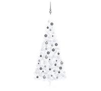 vidaXL Medio árbol de Navidad con luces y bolas blanco 240 cm