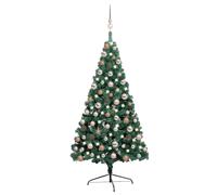 vidaXL Medio árbol de Navidad con luces y bolas verde 120 cm