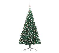 vidaXL Medio árbol de Navidad con luces y bolas verde 180 cm