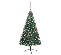 vidaXL Medio árbol de Navidad con luces y bolas verde 240 cm