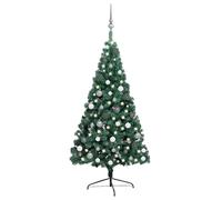 vidaXL Medio árbol de Navidad con luces y bolas verde 240 cm