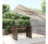 vidaXL Mesa alta bar superficie vidrio ratán PE marrón 145x80x110 cm