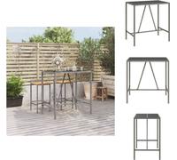 vidaXL Mesa alta con tablero de vidrio, color gris, 110x70x110 cm, fabricada en ratán sintético - Mesas para jardín