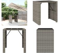 vidaXL Mesa alta con tablero de vidrio, gris, 105x80x110 cm, ratán sintético. Mesa alta con tablero de vidrio. Mesas altas con tablero de vidrio. Mesa para fiestas. Mesa de bistró