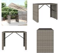 vidaXL Mesa alta con tablero de vidrio, gris, 145x80x110 cm, ratán sintético. Mesa alta con tablero de vidrio. Mesas altas con tablero de vidrio. Mesa para fiestas. Mesa de bistró