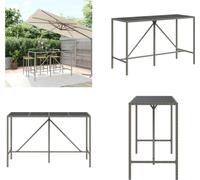 vidaXL Mesa alta con tablero de vidrio, gris, 180x70x110 cm, ratán sintético. Mesa alta con tablero de vidrio. Mesas altas con tablero de vidrio. Mesa para fiestas. Mesa de bistró