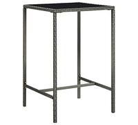 vidaXL Mesa alta de jardín estable y duradera ratán sintético y vidrio Gris 70x70x110 cm