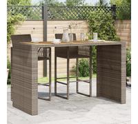 vidaXL Mesa alta jardín superficie madera ratán PE gris 185x80x110 cm