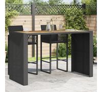 vidaXL Mesa alta jardín superficie madera ratán PE negro 185x80x110 cm