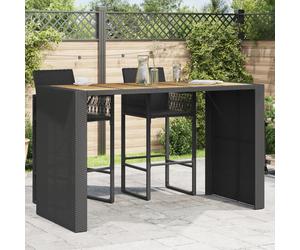 vidaXL Mesa alta jardín superficie madera ratán PE negro 185x80x110 cm