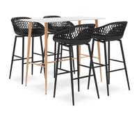vidaXL Mesa alta y taburetes de bar 5 piezas blanco y negro
