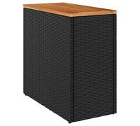 vidaXL Mesa auxiliar de jardín con tablero de madera, color negro, 58 x 27,5 x 55 cm, ratán sintético