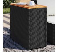 vidaXL Mesa auxiliar de jardín con tablero de madera, color negro, 58 x 27,5 x 55 cm, ratán sintético