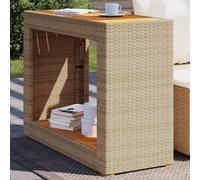 vidaXL Mesa auxiliar jardín tapa madera ratán PE beige 100x40x75 cm