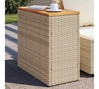vidaXL Mesa auxiliar jardín tapa madera ratán PE beige 58x27,5x55 cm