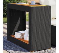 vidaXL Mesa auxiliar jardín tapa madera ratán PE negro 100x40x75 cm
