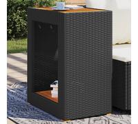vidaXL Mesa auxiliar jardín tapa madera ratán PE negro 60x40x75 cm