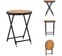 vidaXL Mesa auxiliar negra de 60 cm, fabricada con polirratán y madera maciza de acacia - Mesas de jardín