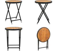 vidaXL Mesa auxiliar negra de 60 cm, fabricada en polirratán y madera maciza de acacia. Ideal como mesa de té, mesa auxiliar para exteriores