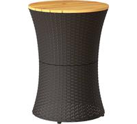vidaXL Mesa auxiliar para jardín, forma de tambor, negra, de polirattan, madera maciza