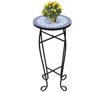 vidaXL Mesa auxiliar para plantas de mosaico azul y blanco – Mesita de jardín para maceta