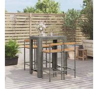 vidaXL Mesa bar y taburetes jardín 5 pzas madera acacia ratán PE gris