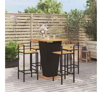 vidaXL Mesa bar y taburetes jardín 5 pzas madera acacia ratán PE negro