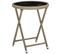 vidaXL Mesa de Centro Auxiliar Consola Salón Lateral Té Café Sofá Hogar Sala de Estar Mobiliario Muebles Ratán Sintético y Vidrio Templado Beige 60 cm