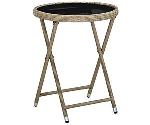vidaXL Mesa de Centro Auxiliar Consola Salón Lateral Té Café Sofá Hogar Sala de Estar Mobiliario Muebles Ratán Sintético y Vidrio Templado Beige 60 cm