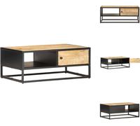 vidaXL Mesa de centro con detalle tallado en la pata, 90x55x36 cm, madera de mango rústica - Mesas de centro