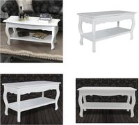 vidaXL Mesa de centro con estante inferior, MDF, color blanco - Mesa de centro - Mesas de centro - Mesa de café - Mesas de café