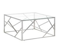 vidaXL Mesa de centro plateada acero inoxidable y vidrio templado