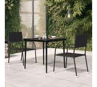 vidaXL Mesa de comedor para jardín y salón Acero y vidrio Negra 80x80x74 cm
