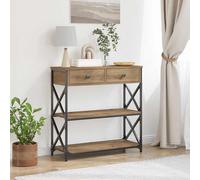 vidaXL Mesa de consola Roble Artisan 75 x 28 x 75 cm – industrial, con cajón, madera y acero