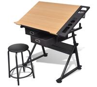vidaXL Mesa de dibujo inclinable con 2 cajones y taburete