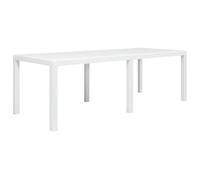 vidaXL Mesa de jardín de plástico con aspecto de ratán blanca 220x90x72 cm