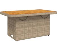 vidaXL Mesa de jardín, color beige, 90x55x71 cm, fabricada con ratán sintético y madera de acacia