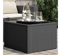 vidaXL Mesa de jardín con tablero de cristal, ratán sintético, color negro, 55 x 55 x 37 cm