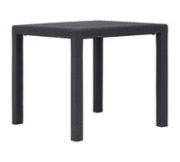 vidaXL Mesa de jardín de plástico aspecto ratán marrón 79x79x72 cm