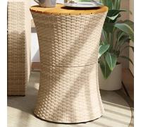 vidaXL Mesa de jardín forma de tambor ratán sintético y madera beige