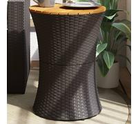 vidaXL Mesa de jardín forma de tambor ratán sintético y madera negro