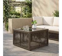 vidaXL Mesa de jardín gris y negra, 55 x 55 x 37 cm, fabricada en polietileno, estilo ratán, con superficie de vidrio