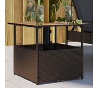 vidaXL Mesa de jardín con hueco para sombrilla ratán PE cuadrada tapa de acacia marrón 55×55×46,5 cm