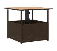 vidaXL Mesa de jardín con hueco para sombrilla ratán PE cuadrada tapa de acacia marrón 55×55×46,5 cm