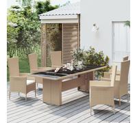 vidaXL Mesa de jardín ratán beige y superficie de vidrio templado