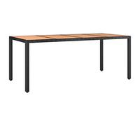 vidaXL Mesa de jardín ratán PE Negro y Superficie Madera Maciza Acacia, Mesa de jardín con Tablero de Madera, Muebles de jardín, Muebles de Patio