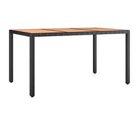 vidaXL Mesa de jardín ratán PE Negro y Superficie Madera Maciza Acacia, Mesa de jardín con Tablero de Madera, Muebles de jardín, Muebles de Patio