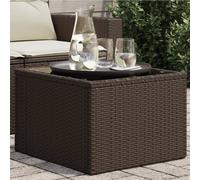 vidaXL Mesa de jardín superficie de cristal ratán PE marrón 55x55x37 cm