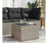 vidaXL Mesa de jardín con superficie de vidrio – ratán PE gris – 55x55x37 cm