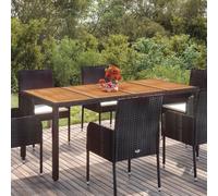 vidaXL Mesa de jardín superficie de madera ratán PE negro 190x90x75 cm